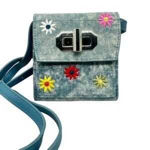 Denim Floral Embroidered Crossbody Wallet Purse Y2K